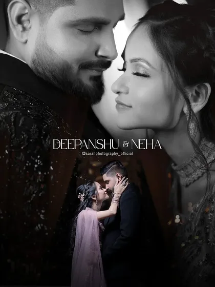 A romantic black and white collage of a couple, capturing their intimate moments during their engagement.