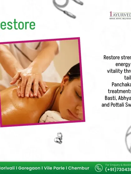 Our 'Restore' phase uses Panchakarma treatments like Abhyanga (full body massage) and Pottali Sweda (poultice massage) to regain strength and vitality. This is not a spa treatment but a deep, therapeutic process to remove toxins and rejuvenate the body.