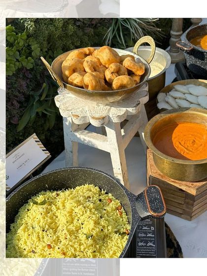 A complete South Indian station featuring lemon rice, vadas, idlis, and flavourful sambar and chutney. The dishes are served in traditional brass bowls for an authentic touch.