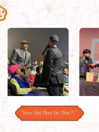 A collage from our show at Meerut Mahotsav, capturing the essence of our stage act. From mind-reading to interactive games, every moment is designed to make the audience say, "How did they do that?!".