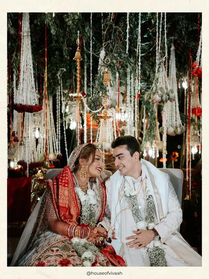 A ceremony that feels one with nature. Nestled under a canopy of cascading mogra and surrounded by lush palms, this mandap at Oleander Farms was designed to feel organic, intimate, and timelessly beautiful.
