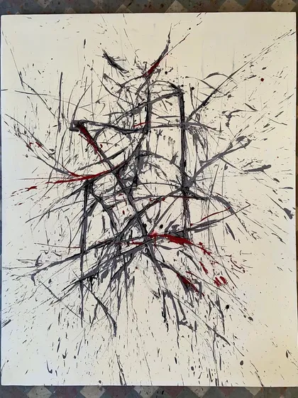 This abstract piece, created using acrylic on canvas, was featured in the film "CHUP: Revenge of the Artist." It represents my conceptual work, where I use color and motion to convey raw energy and emotion.