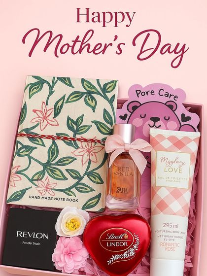 A graphic showcasing our cute Mother's Day hamper, with a "Happy Mother's Day" message overlaid.