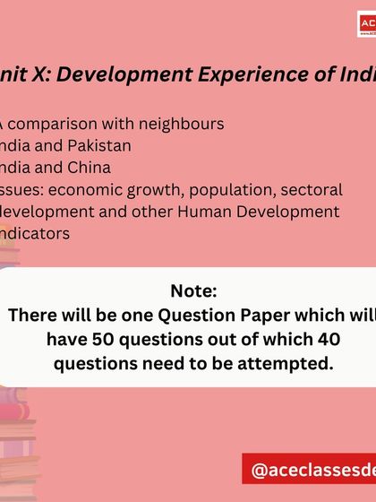 The final part of the syllabus, Unit X, covers the development experience of India in comparison with its neighbors, along with important exam pattern notes.