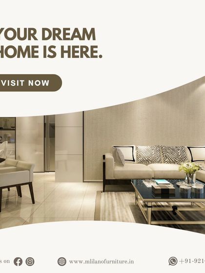 Your dream home is here. This graphic encourages you to visit our showroom to revamp your space with our exquisite furniture and exclusive discounts.
