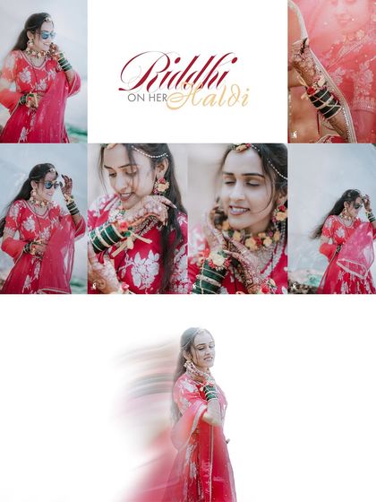 A vibrant collage from 'Riddhi's Haldi', showcasing her fun personality with sunglasses and playful poses.
