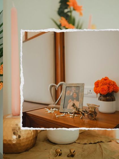 A collage of close-up details from the housewarming decor, highlighting the personal and artistic touches.