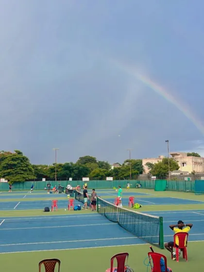 A beautiful rainbow over the courts during a tournament in Solapur. Some moments on the tennis journey are just unforgettable.