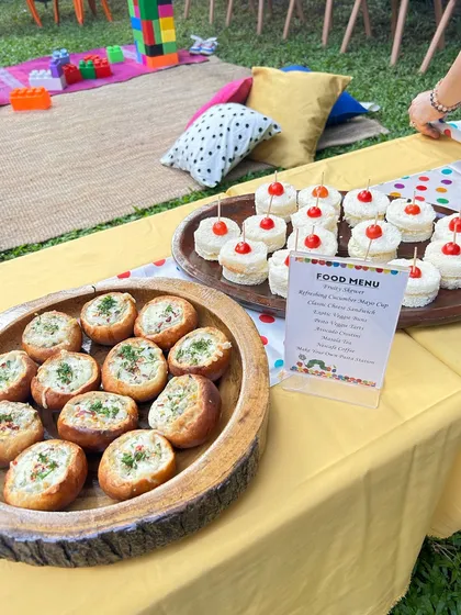 Another angle of the tasty and approachable food spread for the little ones. I make sure the food is placed at an accessible height for kids to see and choose from.