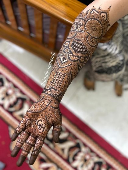 The full arm view with the initials on the palm.