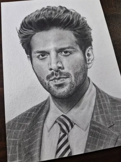 A sharp and stylish portrait of Bollywood actor Kartik Aaryan, perfect for any fan of his work.