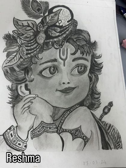 A beautiful Krishna sketch by my online student, Reshma. The soft shading and delicate details are wonderful.