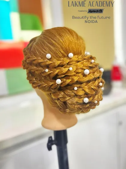 Another angle of the beautiful braided bun, highlighting the craftsmanship and precision required.
