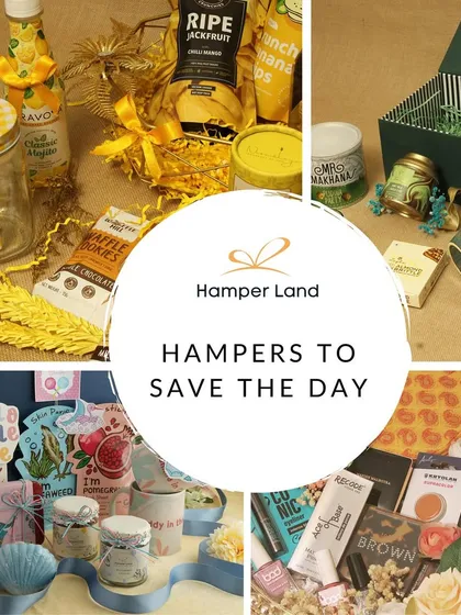 A collage showcasing hampers to save the day for any occasion, whether it's a birthday, anniversary, baby shower, or an "I'm sorry" gift.