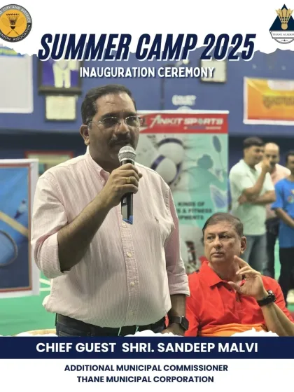 Chief Guest Shri. Sandeep Malvi, Additional Municipal Commissioner, addressing our young athletes at the camp's inauguration ceremony with words of encouragement and inspiration.