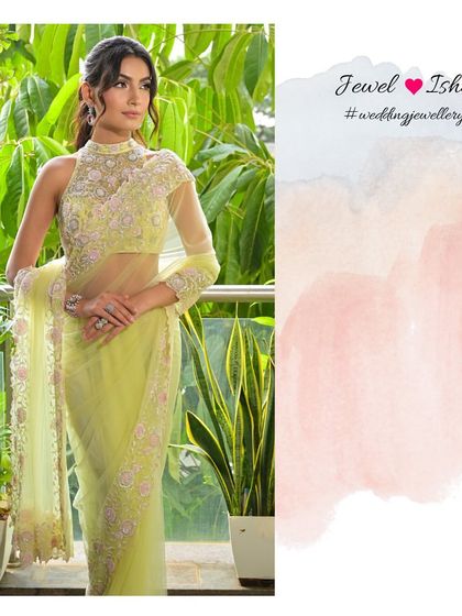 An effortless saree look for the summer bride. This model wears our delicate pink morganite and diamond earrings and bracelet, adding a soft, romantic touch to her lime green saree.