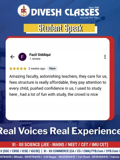 "Amazing faculty, astonishing teachers, they care for us." This feedback emphasizes our student-centric approach. We maintain small batches and an affordable fee structure to ensure every student gets personalized attention.