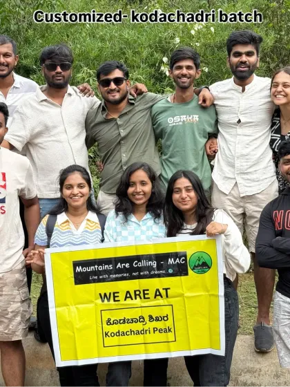 A customized Kodachadri batch holding our banner at the peak. We can arrange private treks for your group of friends or colleagues.