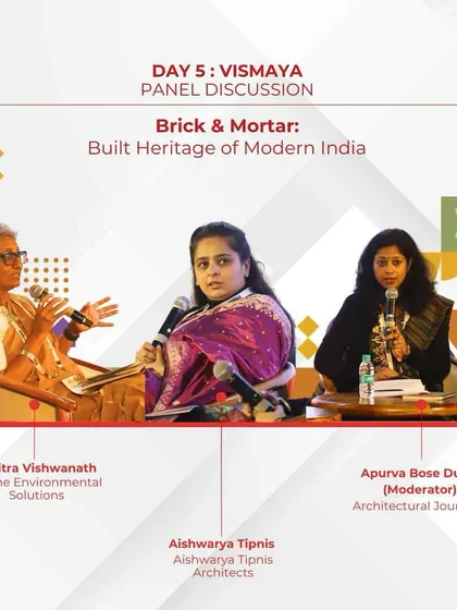 A graphic promoting the panel discussion on "Brick & Mortar: Built Heritage of Modern India" at the IAAD Biennale. I was pleased to share the stage with other leading minds in sustainable architecture.