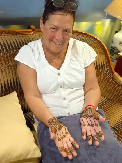 Showing off both hands. I created a symmetrical design for her that she absolutely loved.