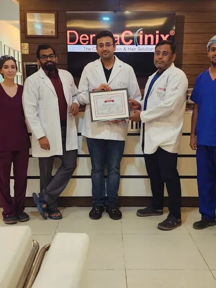Dr. Sanchit Goel with the Dermaclinix team upon completing his fellowship. We are proud to see our fellows grow into confident surgeons.
