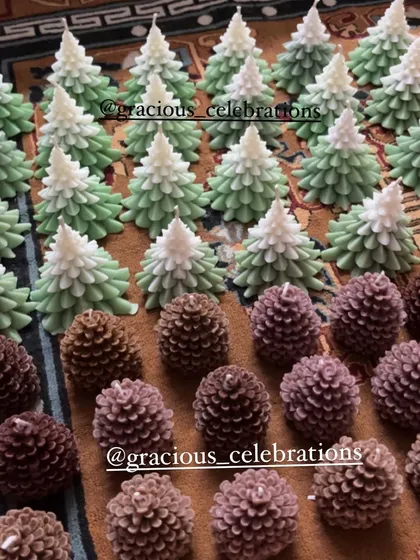 Our Christmas candles are perfect for the holiday season. We offer Christmas tree, pinecone, and snowflake designs, all of which can be customized in color and fragrance.