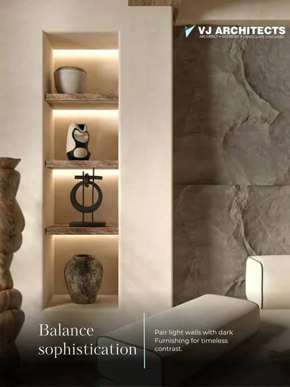 We create timeless elegance by balancing sophistication. Pairing light-colored walls with contrasting dark furnishings or textured stone features adds depth and visual interest to any room.