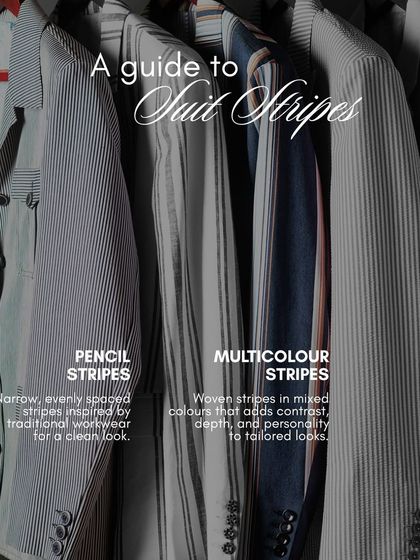 Continuing our guide to suit stripes, this visual explains pencil and multicolour stripes. These patterns offer different levels of formality and personality for your custom workwear.