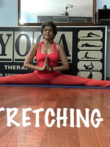 This image shows the full expression of the front split, a testament to hip and hamstring flexibility. My classes offer guided stretching for all levels.