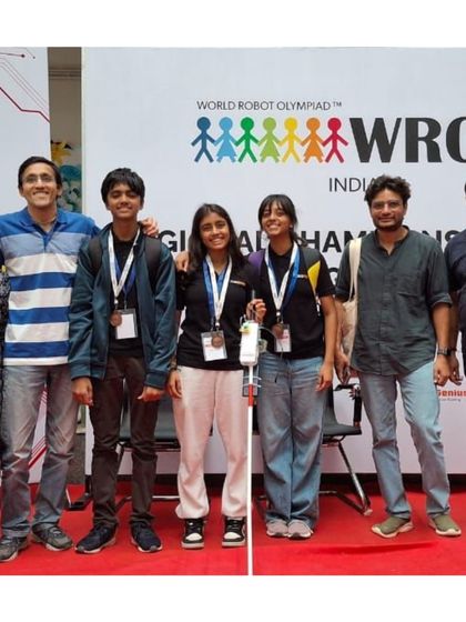Our WRO junior team, along with their mentors and parents, celebrating their bronze medal win at the regional championships in Bangalore. This is a journey we take together, supporting our students every step of the way.