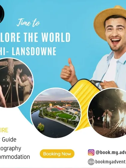 An advertisement for our Delhi to Lansdowne trip. We handle all the logistics, including a tour guide, accommodation, and activities like bonfires, so you can just enjoy the adventure.