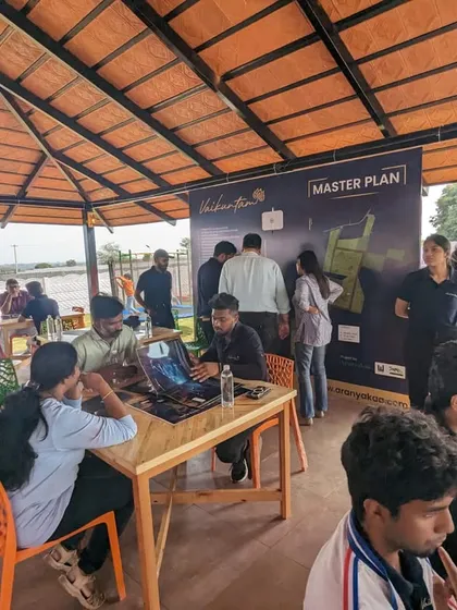 This photo captures the energy and success of Day 1 at our Vaikuntam project launch event. We enjoyed connecting with potential investors and showcasing the master plan for this realm of great living.