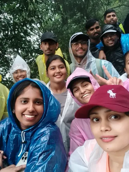 A close-up selfie of our trekkers enjoying the monsoon weather. The rain brings out the best smiles.