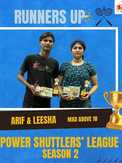 More success from the Power Shuttlers' League. Congratulations to our players Arif and Leesha for bagging the Runners-Up title in the Mixed Doubles (Above 18) category. Their hard work and teamwork paid off.