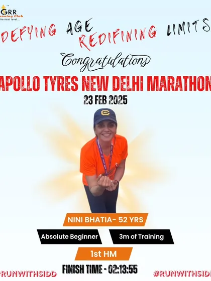 It's never too late. Nini started as an absolute beginner and at 52 years old, after just 3 months of structured training, she crushed her first half marathon. This is proof that with the right discipline, any goal is within reach.