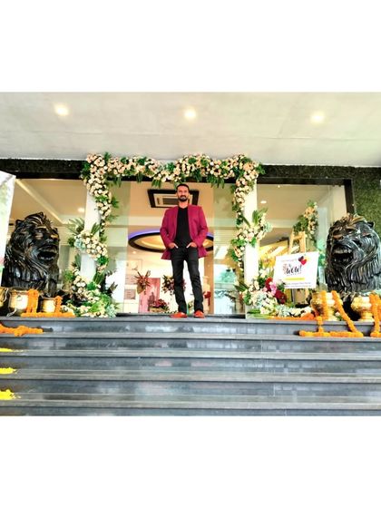 Posing at the entrance of the wedding venue in Saputara. It was an honor to be chosen as the surprise entertainment for the couple's special day.