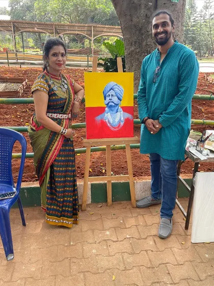Another photo from the Art in the Park event, standing beside my tribute to Bengaluru's founder.