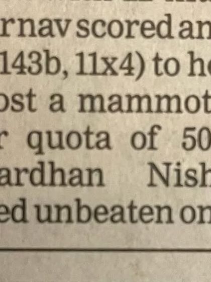 A snippet from the article describing how Arnav's unbeaten 130 helped his team post a massive total.