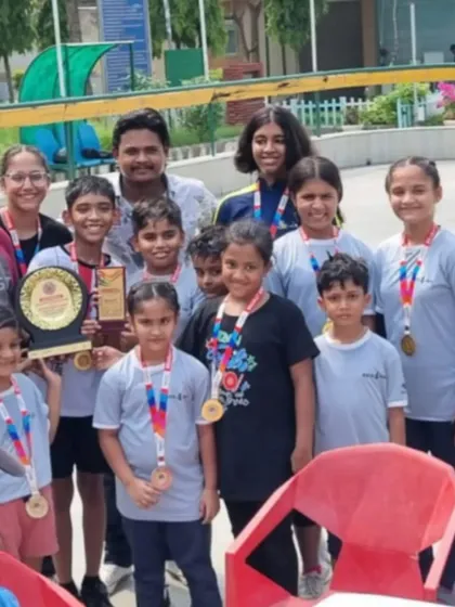 The full team celebrating a successful haul at the Viksit Bharat Inter School Championship 2024. Victories like these are a result of collective effort and spirit.