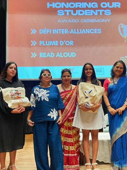 A group of award winners posing with their prizes. These moments of recognition inspire our entire student community to strive for excellence.