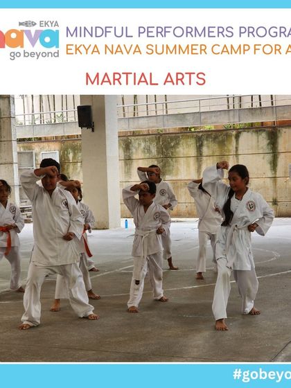 Students practice their stances in a martial arts session during the summer camp. This discipline is part of my Mindful Performers Program, teaching focus, respect, and physical control in a structured environment.
