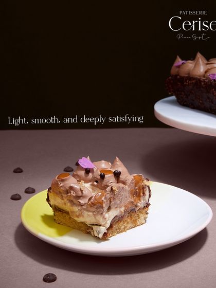 A single slice of my hazelnut creation, showcasing its light, smooth, and deeply satisfying layers. It is a small masterpiece of flavour and texture.