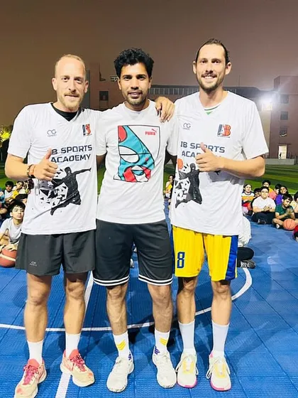 With professional French coaches Guillaume Soares and Benjamin Bari at our basketball clinic. Bringing in international expertise helps our players and coaches grow.