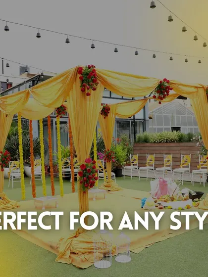 A duplicate of 118, this setup is perfect for any style of Haldi or Mehendi, showcasing the versatility of our outdoor space.
