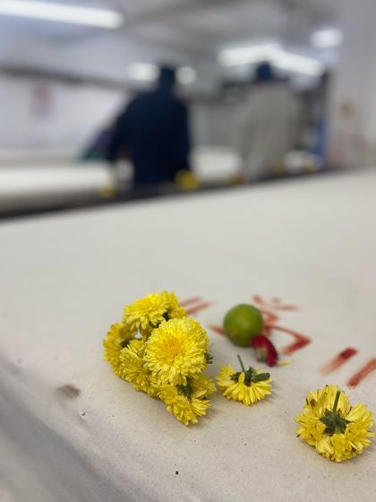 Ayudha Pooja at our studio is a special day where we honor the tools of our craft. Led by our artisans, we adorn every corner with flowers and pay respect to the traditions passed down from our founder.