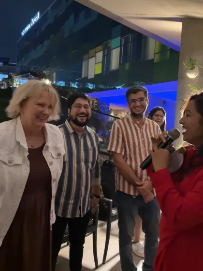 Sharing a laugh with guests from Hindustan Unilever. My bilingual hosting in English and Hindi allows me to connect personally with a diverse audience, making everyone feel at ease.