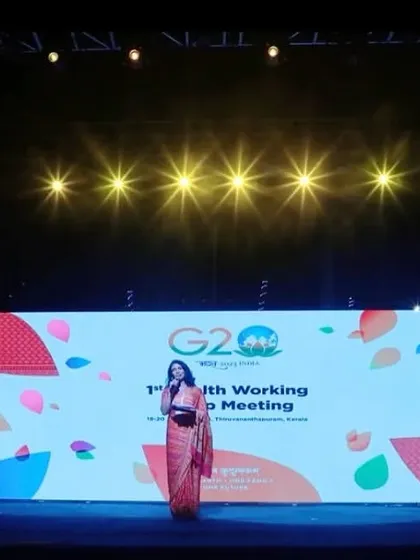 On stage for the G20 First Health Working Group Meeting in Thiruvananthapuram, Kerala. Hosting these critical working groups involves setting a professional tone for important global discussions.