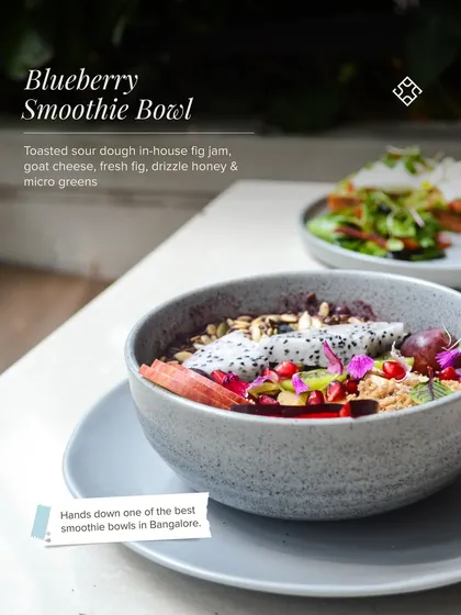 Hands down one of the best smoothie bowls in Bangalore. Our Blueberry Smoothie Bowl is packed with antioxidants and topped with fresh fruits, granola, and seeds for a healthy and delicious meal.