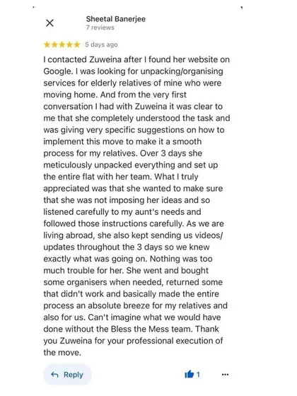 A wonderful testimonial from a client who hired us remotely. We kept her updated with videos and photos throughout the process, ensuring her relatives' needs were met.