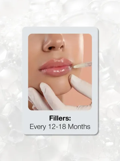 This image shows a lip filler treatment, a procedure I perform to add subtle volume and definition. As part of a long-term plan, fillers typically require maintenance every 12 to 18 months.